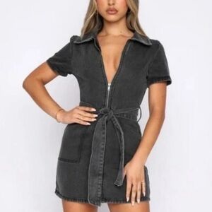 White Fox Misbehave Mini Acid Black denim Dress